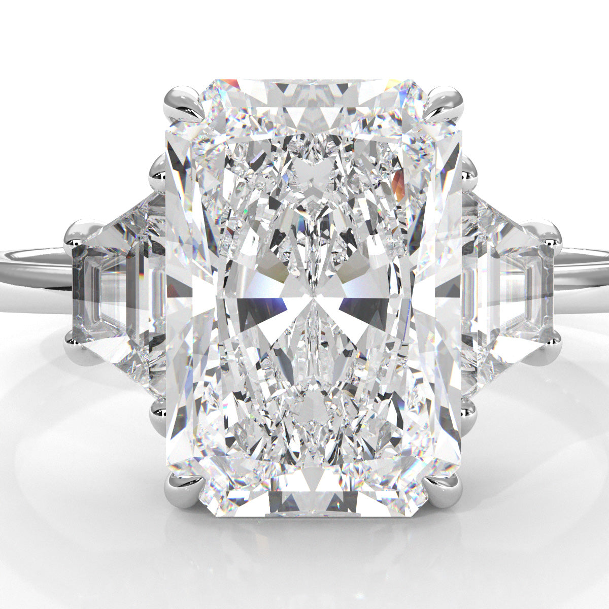 3 Stone Radiant Lab Grown Diamond Engagement Ring IGI 14k White Gold 5.04 Ctw.